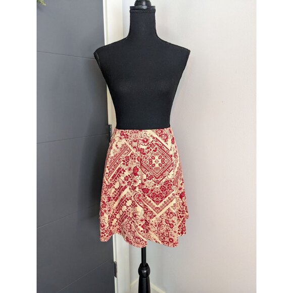 WAYF Red and‎ Tan Floral Bandana Print Circle Skirt - L - Picture 1 of 9